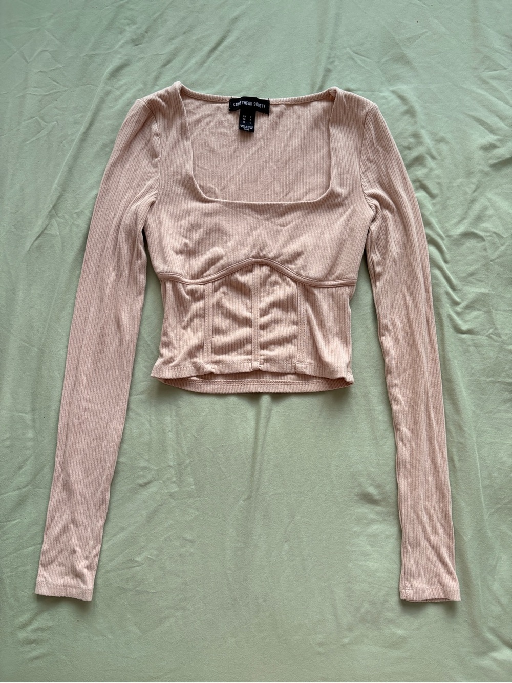 Streetwear Society Ribbed Long Sleeve Crop Top - Blush